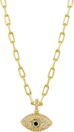 Savvy Cie Jewels PAVE EVIL EYE PAVE WITH WHITE-BLUE TOPAZ & BLACK CZ PENDANT NECKLACE