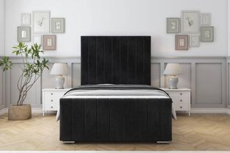 Sloomy California Naples Frame-Mattress - 50 Upholstered Headboard in Black | Size: Small Single