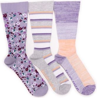Muk Luks Cotton Rib Compression Crew Sock 3 Pair Pack in Lavendar at Nordstrom