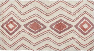 Beliani Alfombra De Algod&oacute;n Beige Rosa Rojo 80 X 150 Cm Hecho A Mano Geom&eacute;trico Kastamonu