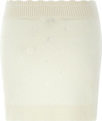 Chlo&eacute; Jacquard Logo Openwork Knit Skirt - Cream