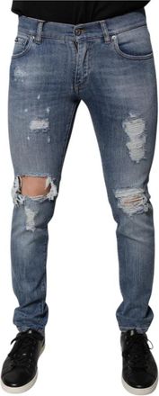 Dolce & Gabbana Versleten Skinny Denim Jeans met Logo - Heren - Skinny Jeans - Blauw - S - Denim - Jeans