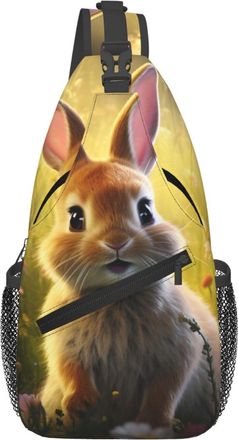 Generic Pink-Eared Rabbit In The Flowers Cross Body Bag Anti Theft Sling Bag Trendy Crossbody Bags For Outdoors Sports Cycling