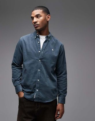 Carhartt Work in Progress Madison - Camicia a maniche lunghe in velluto a coste blu polvere