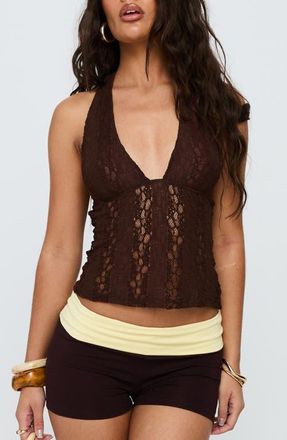 Princess Polly Cruizer Lace Halter Top in Chocolate at Nordstrom, Size 2