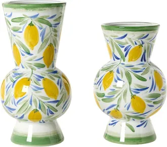 Two's Company Set Of 2 Hand-Painted Lemon Vases