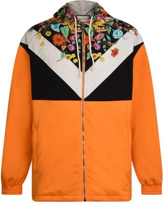 Gucci Orange Floral Print Shell Hooded jacket Size S