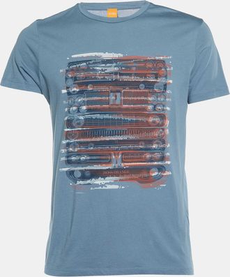 HUGO BOSS Boss By Hugo Boss Orange Grey Printed Cotton Talking 2 Crew Neck T-Shirt