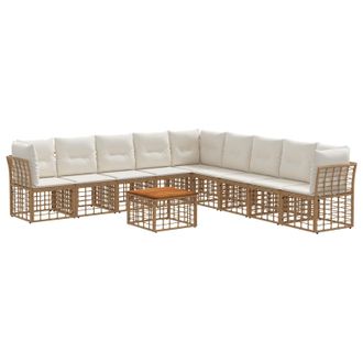 vidaXL Conjunto De Sof&aacute;s De Exterior 10 Pcs Natural Y Crema Poli&eacute;ster Vidaxl