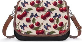 Generic Cherry U.S. Flag Bow Womens Crossbody Bag Fashion Shoulder Handbags Message Tote Bag with Adjustable Strap