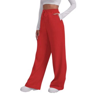 Generic Womens Jogger Pants Solid Color Long Trousers Loose Fit with Elastic Waist and Drawstring Casual Training Bottoms with Side Pockets Straight Leg Style