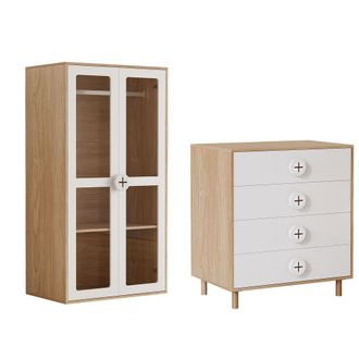 Urban Meuble Conjunto de armario y c&oacute;moda infantil en madera clara y blanca