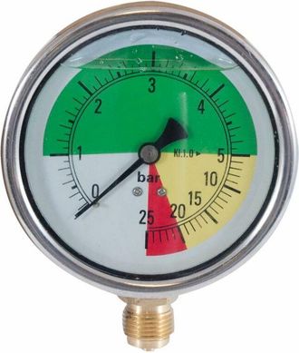 No Brand Manometro isometrico alla glicerina con cassa in acciaio inox scala 0-5/25 bar