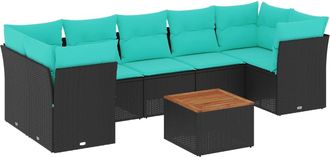 vidaXL Set De Sof&aacute;s De Jard&iacute;n Y Cojines 8 Piezas Rat&aacute;n Sint&eacute;tico Negro Vidaxl