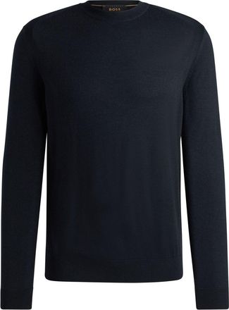 HUGO BOSS Mens L-Overo Regular-Fit Sweater in Dark Blue Wool - Size Large