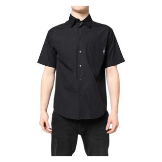 Msgm Zwarte Bedrukte Geknoopte Heren Casual Overhemd - Heren - Korte mouwen Overhemden - Zwart - M - Overhemden