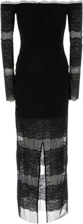 Blumarine Womens Black Lace And Mesh Long Dress Abiti Lunghi