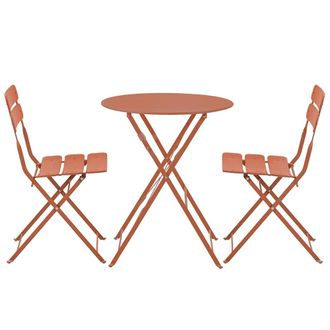 Oviala Mesa de jard&iacute;n plegable redonda y 2 sillas plegables terracota