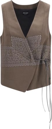 Giorgio Armani Gereinigd Zijden en Scheerwol Jacquard Vest - Dames - Jassen - Bruin - Maat: L Zijde