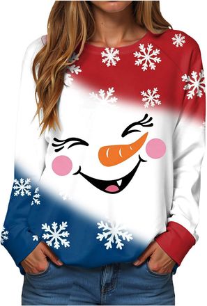 Generic Christmas Sweatshirts for Women Uk Xmas Casual Long Sleeve Shirts Tops Christmas reindeer snowman Patchwork Womens Sweatshirts Loose Fit Xmas Jumpers 