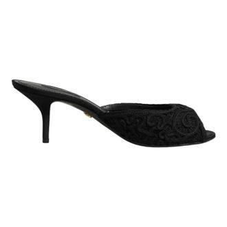 Dolce & Gabbana Slippers met Hak - Dames - Muiltjes - Zwart - 36 1/2 EU - Katoen - Schoenen