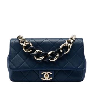 Chanel Pre-owned Quilted Lambskin Satchel - Dames - Pre-owned - Blauw - Maat: ONE Size Leer