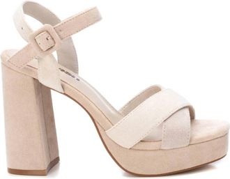 Xti Womens Heeled Suede Sandals In Beige
