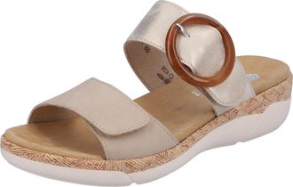 Remonte Pantolette REMONTE, Damen, Gr. 36, beige (hellbeige, goldfarben), Lederimitat, metallic, Schuhe Pantolette, Keilabsatz, Sommerschuh, Schlupfschuh mit 