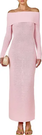endless rose Open Stitch Off the Shoulder Long Sleeve Sweater Dress in Pink at Nordstrom, Size X-Small