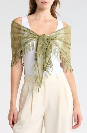 Vince Camuto Floral Lace Trim Scarf in Sage at Nordstrom Rack