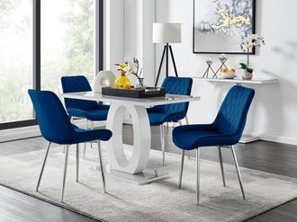 Furniturebox Giovani 4 Grey Dining Table & 4 Pesaro Silver Leg Chairs in Navy