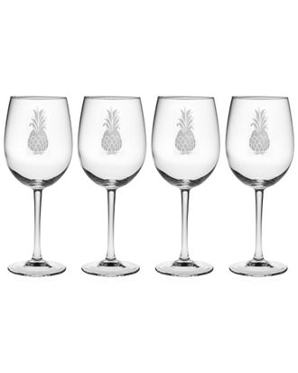 SUSQUEHANNA GLASS Set of 4 Pineapple Handcut Wine Glasses