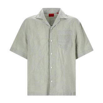 HUGO BOSS Ellino Short Sleeve Camp Shirt - Heren - Korte mouwen Overhemden - Groen - S - Linnen - Overhemden