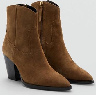 Mango Stivaletti crosta di cuoio tacco blocco marrone tabacco - Donna - 35 - MANGO