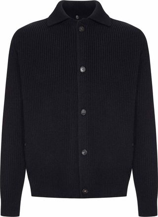 Zanone Ribbed Knit Cardigan With Collar And Buttons