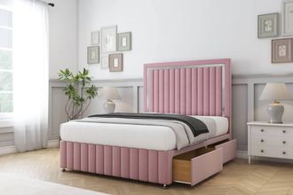 Comfort Beds Boston Chrome Plush Divan Base 4 Drawers - 54 Headboard-Footboard in Pink | Size: Small Double