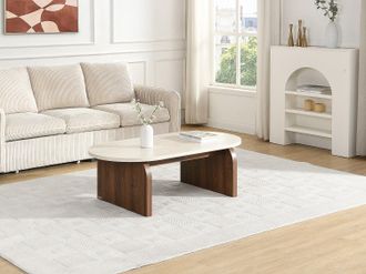 Vente-Unique Tavolino in MDF Effetto travertino e naturale - ELRADA