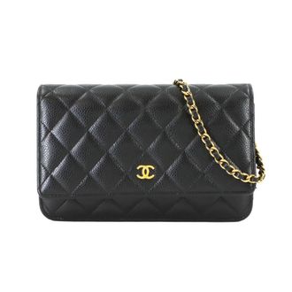 Chanel Black Grained Calfskin Chain/Shoulder Wallet (Pre-Owned)
