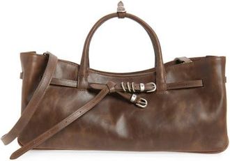 Margesherwood Grandma Buckle Suede Shoulder Bag in Washed Brown Pull-Up at Nordstrom