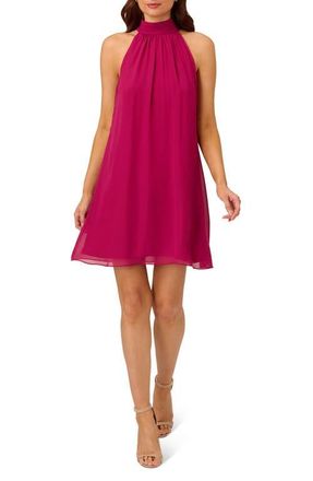 Adrianna Papell Halter Neck Chiffon Dress in Magenta at Nordstrom, Size 10