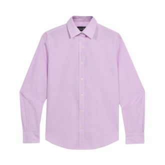 Brooks Brothers Micro Vichy Katoenen Overhemd met Logo - Dames - Zakelijke Overhemden - Paars - M - Katoen - Overhemden