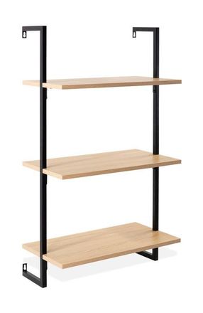 Happimess Madera Classic Industrial Shelf Wood Wall-Mounted Open Ladder Bookcase with Metal Frame in Light Oak at Nordstrom, Size Small