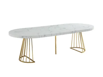 Vente-Unique Tavolo da pranzo allungabile da 2 a 12 coperti in MDF e Acciaio Effetto marmo Bianco e Oro - FIRELA