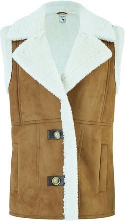 Yumi Brown Sherpa Style Button Up Gilet 14 Brown