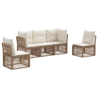 vidaXL Conjunto De Sof&aacute;s De Jard&iacute;n 5 Pcs Beige Rat&aacute;n Sint&eacute;tico Vidaxl
