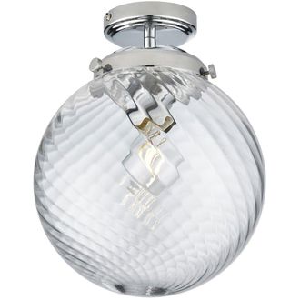 Loops Decorative Flush Bathroom Ceiling Light Fitting - Clear Spiral Glass Shade