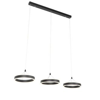 QAZQA Dise&ntilde;o L&aacute;mpara Colgante Negra Oblonga Con Led Regulable En 3 Pasos 3 Luces - Lyani Aluminio /acero /pl&aacute;stico Alargada /redonda Incluye Led Max. 3 X 12