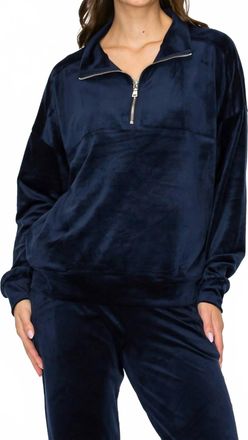 Knit Riot Velour Quarter-Zip Pullover Sweatshirt In Navy