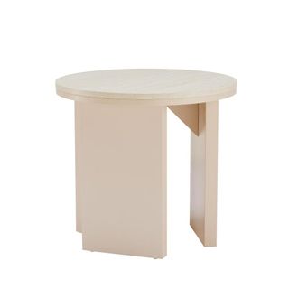 Oviala Mesa de centro redonda con acabado efecto madera, di&aacute;m 50 cm, crema
