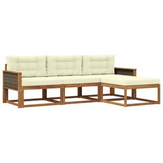 vidaXL Conjunto De Sof&aacute;s De Exterior Con Coj&iacute;n 4 Pcs Natural Y Crema Vidaxl